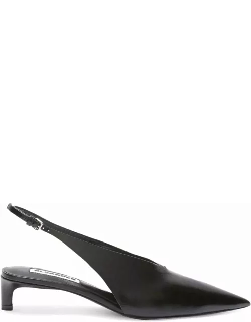 Jil Sander Black Pointed Slingback Pumps In Leather Woman