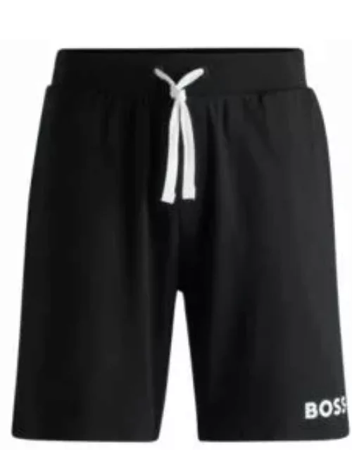 Drawstring shorts in French terry cotton with contrast logo- Black Men's Loungewear