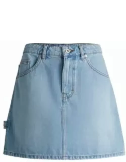 Blue mini skirt in rigid denim with hammer loop- Turquoise Women's Casual Skirt