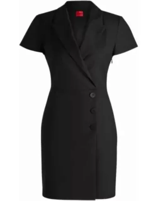 Button-front dress with peak lapels- Black Women's Business Dresse