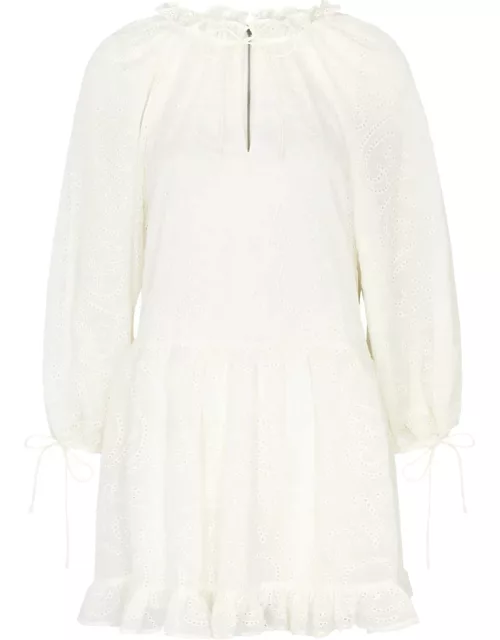 Alice + Olivia Sherrie Broderie Anglaise Chiffon Mini Dress - Off White - M (UK12 / M)