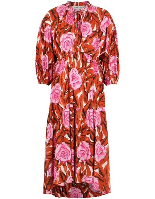 Diane Von Furstenberg Artie Floral-print Cotton-blend Midi Dress - Multicoloured - L (UK14 / L)