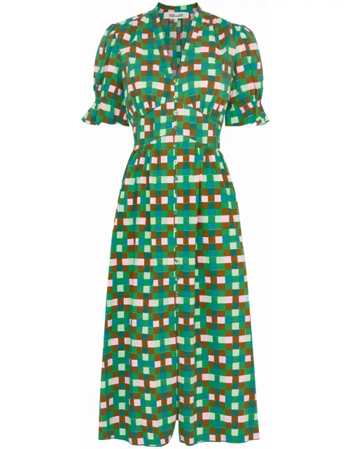 Diane Von Furstenberg Erica Checked Stretch-cotton Midi Dress - Mint - 8 (UK12 / M)