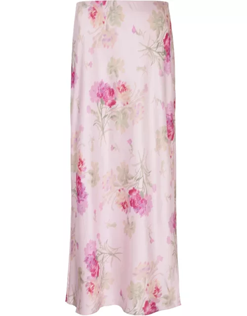 Loveshackfancy Castle Floral-print Silk Midi Skirt - Pink - L (UK14 / L)
