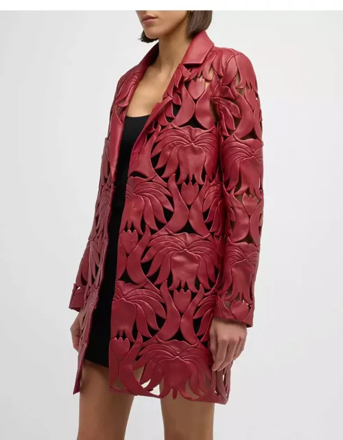 Embroidered Atlas Nappa Leather Coat