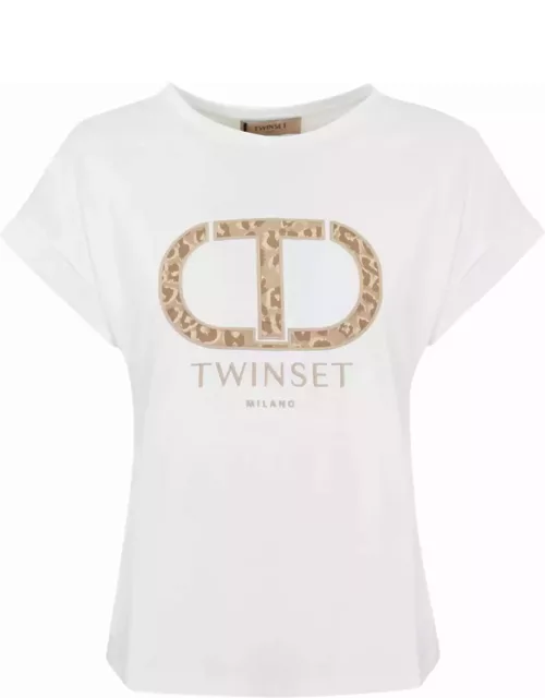 TwinSet Cotton T-shirt With Animalier Logo