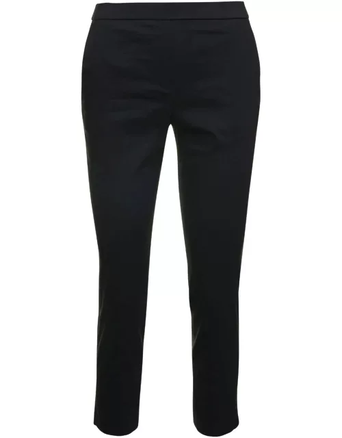 Theory Black Pull On Trousers In Linen Stretch Woman