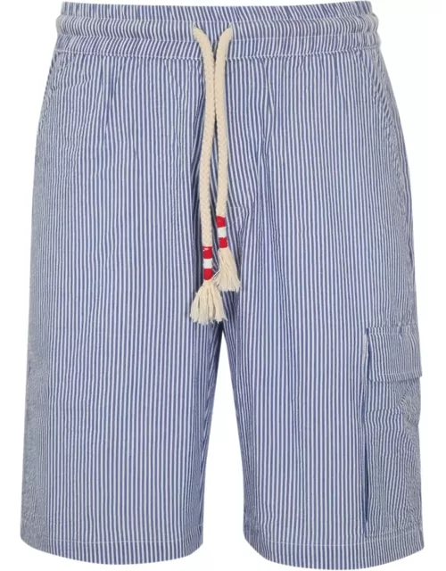 MC2 Saint Barth Marseille Bermuda Shorts In Blue/white Striped Linen