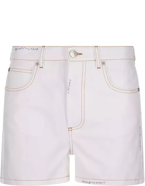 Marni White Denim Shorts With Flower Appliqué