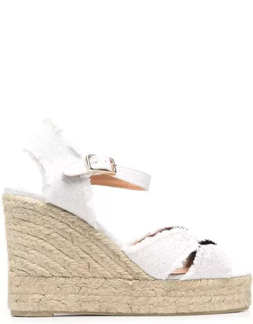 Castañer Bromelia Wedge Espadrille In White Linen With Gold Glitter