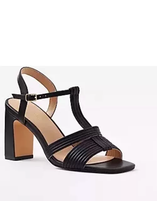 Ann Taylor Leather Strappy High Block Heel Sandal
