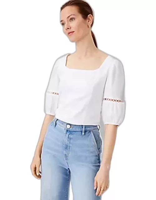 Ann Taylor Square Neck Puff Sleeve Top