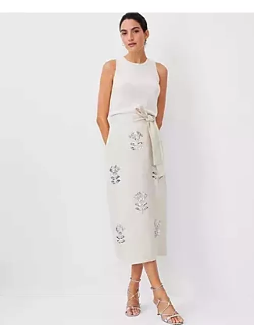 Ann Taylor Studio Collection Sequin Tie Waist Midi Skirt