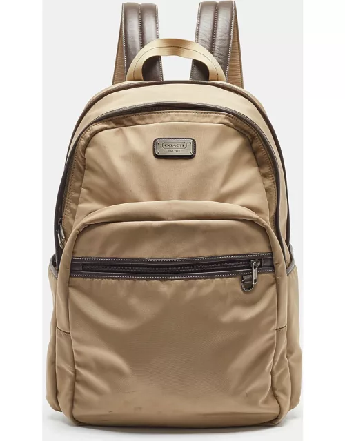 Coach Beige/Brown Leather and Nylon Backpack