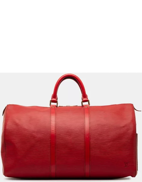 Louis Vuitton Red Leather Epi Keepall 50 Duffel Bag