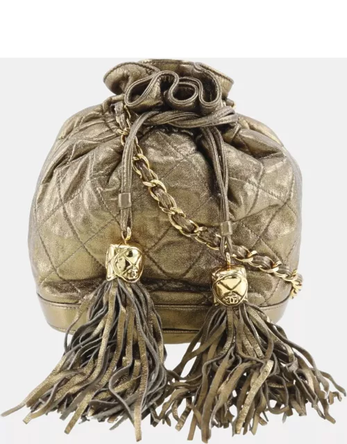 Chanel Gold Leather Fringe shoulder bag