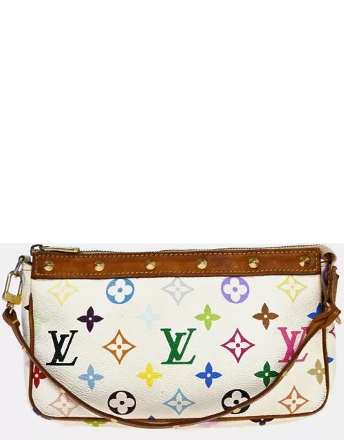 Louis Vuitton White Multicolor Monogram Canvas Pochette Accessoires Clutch Bag