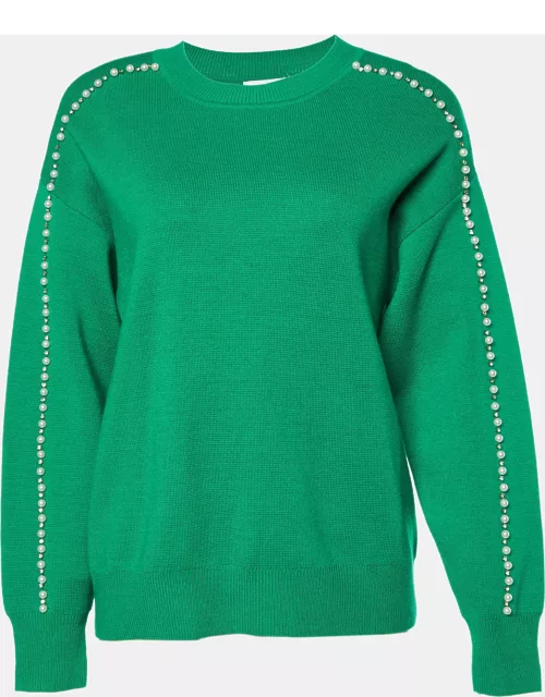 Sandro Green Embellished Knit Sweater