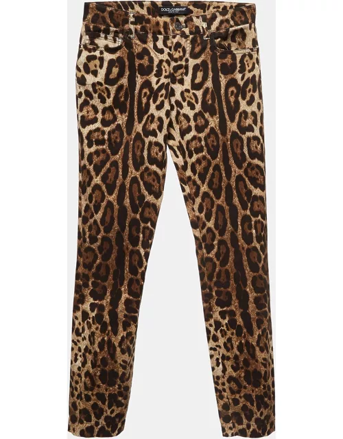 Dolce & Gabbana Brown Leopard Print Cotton Skinny Trousers
