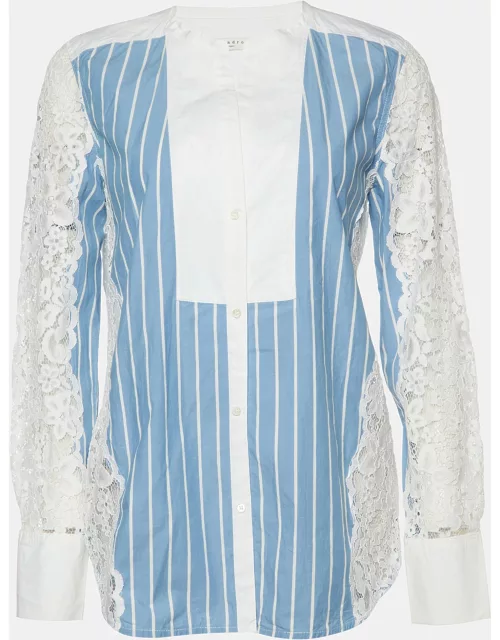 Sandro Blue Striped Cotton & Lace Shirt