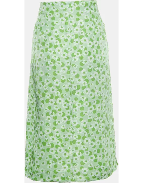 Sandro Green Printed Linen-Blend Skirt