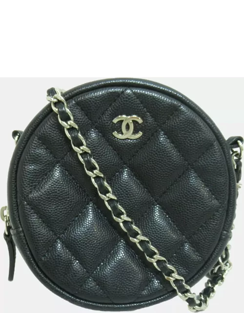 Chanel Black Quilted Caviar Mini Round Clutch with Chain