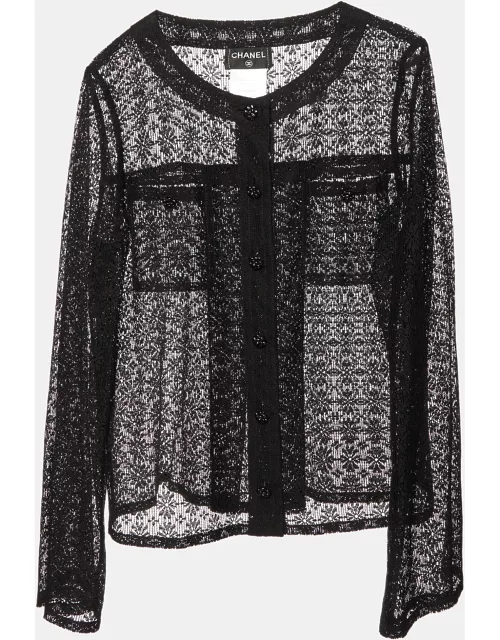 Chanel Black Floral Lace Buttoned Top