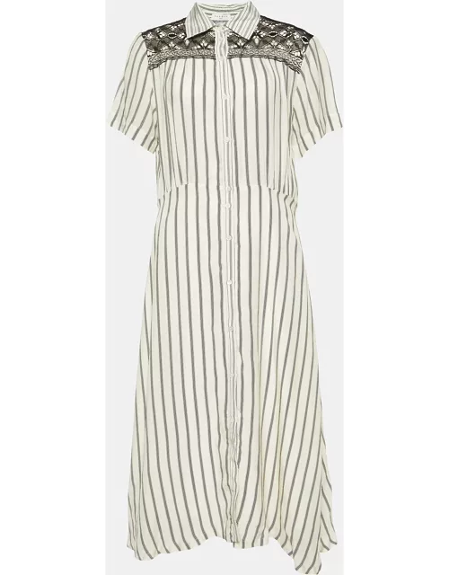 Sandro White Striped Cupro Midi Dress