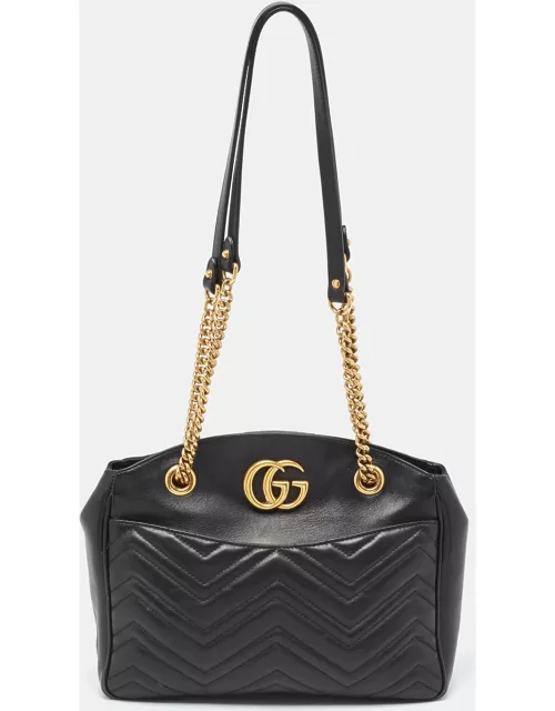 Gucci Black Matelasse Medium GG Marmont Open Top Shoulder Bag