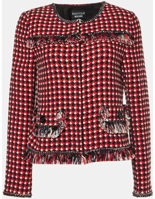 Boutique Moschino Red Tweed Fringed Jacket