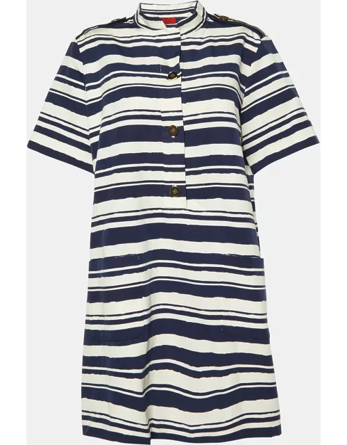 CH Carolina Herrera Navy Blue Striped Silk-Blend Mini Dress