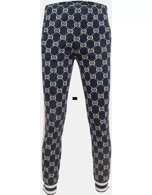 Gucci Navy Blue GG Intarsia Knit Track Pants