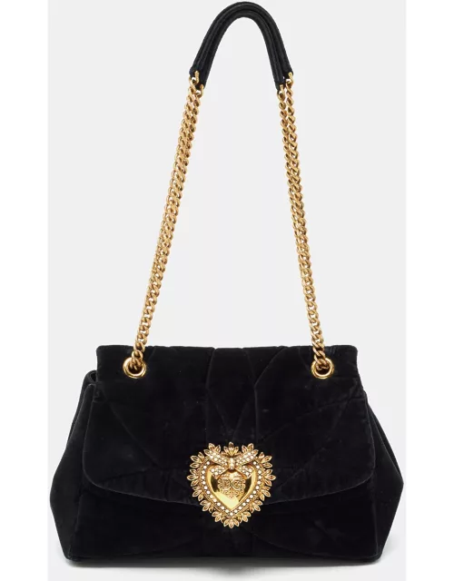 Dolce & Gabbana Black Quilted Velvet Large Devotion Shoulder Bag