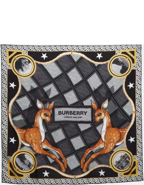Burberry Black Deer Print Silk Square Scarf