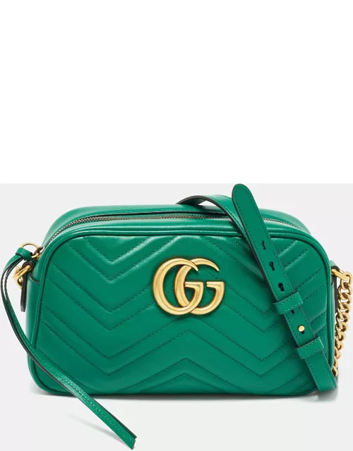 Gucci Green Matelassé Leather Small GG Marmont Shoulder Bag