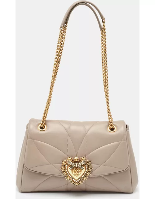 Dolce & Gabbana Grey Leather Large Devotion Shoulder Bag