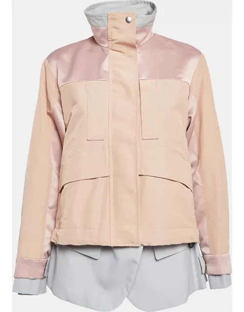 Sacai Beige Satin Trimmed Synthetic Layered Zipper Jacket