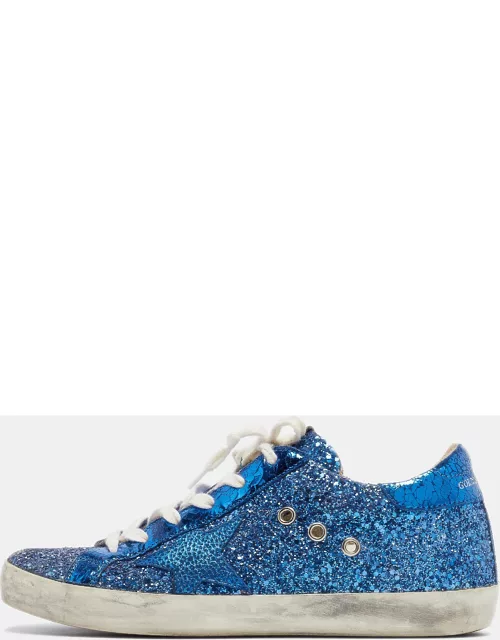 Golden Goose Blue Coarse Glitter Superstar Sneaker