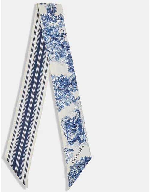 Christian Dior Blue/White Print Silk De Jouy Mitzah Scarf