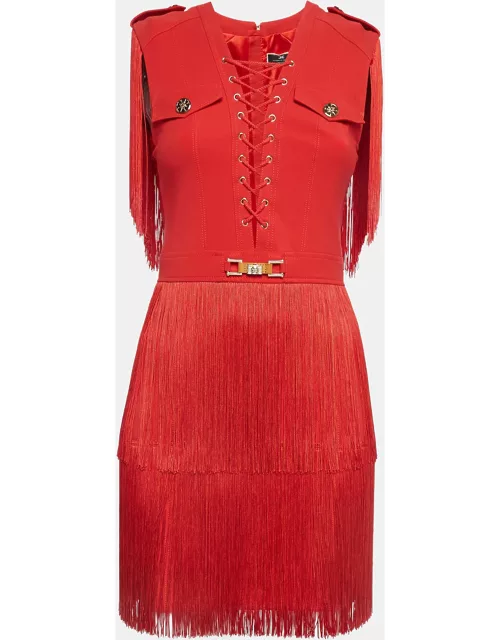 Elisabetta Franchi Red Polyamide Fringed Mini Dress