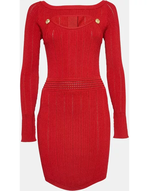 Balmain Red Knit Cutout Mini Dress