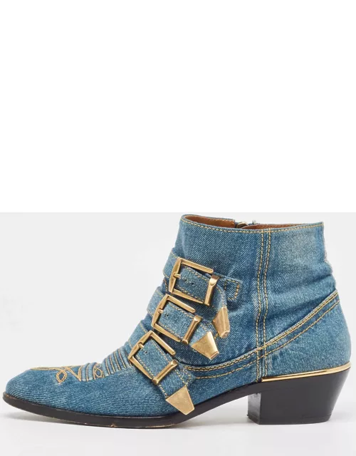Chloe Blue Denim Embroidered Western Boot