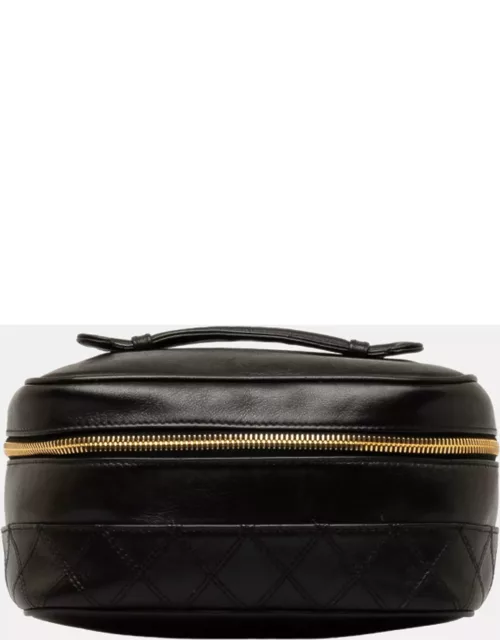Chanel Black Leather Quilted CC Vanity Bag