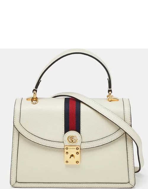 Gucci Cream Leather Small Ophidia GG Web Top Handle Bag