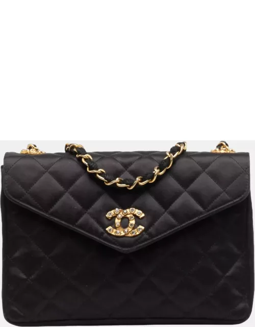 Chanel Black Satin Quilted Velvet Flap Bag