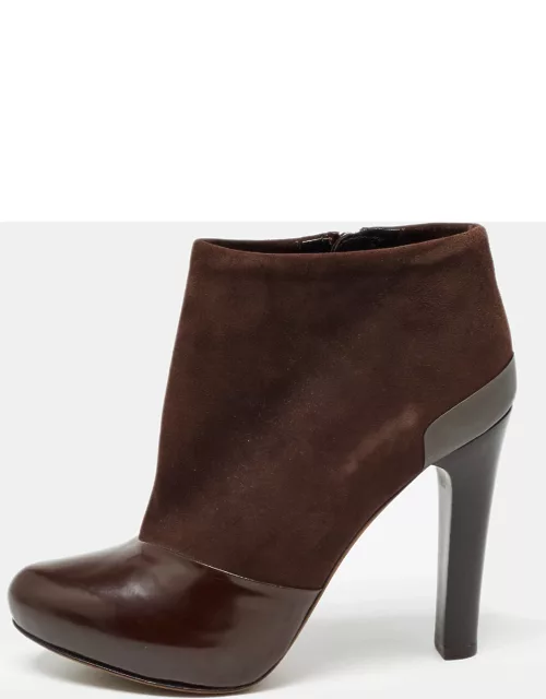 Fendi Brown Suede and Patent Ankle Boot