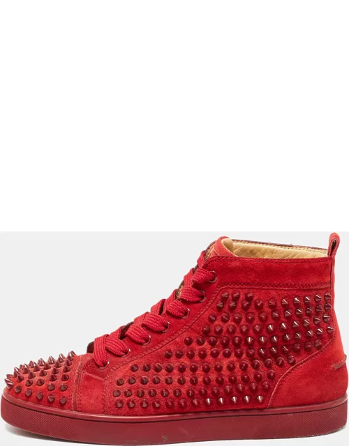 Christian Louboutin Red Suede Louis Spikes Sneaker
