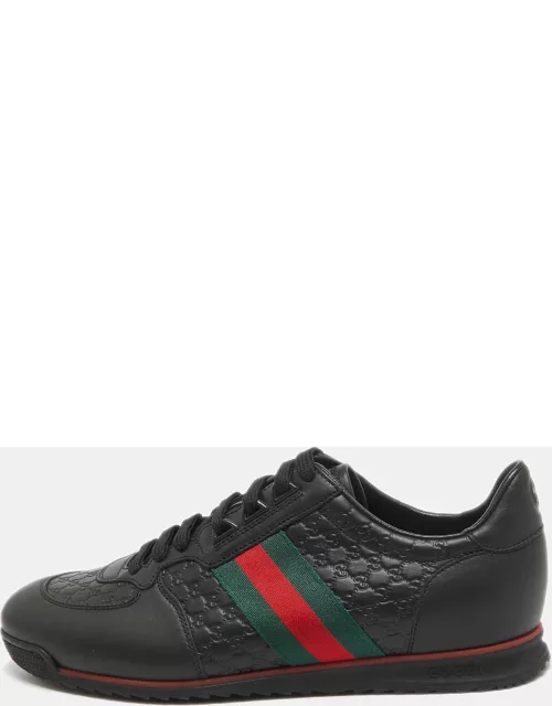 Gucci Black Guccissima Leather Web Detail Lace Up Sneaker