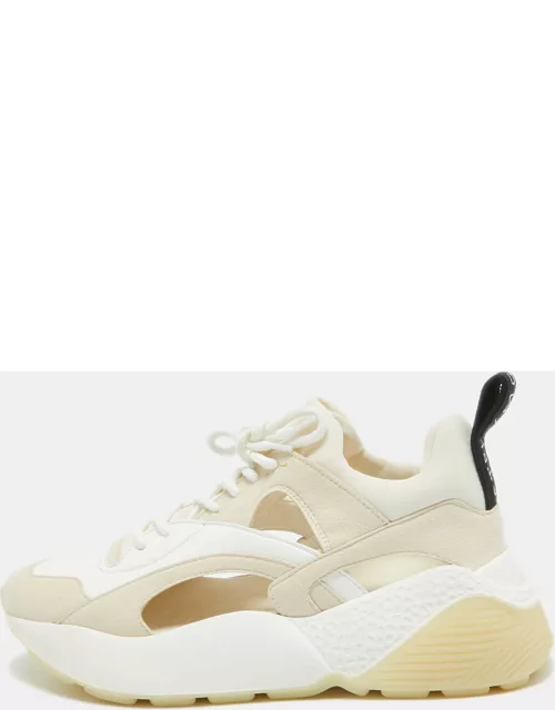 Stella McCartney White/Cream Faux Leather and Suede Cut Out Eclypse Sneaker