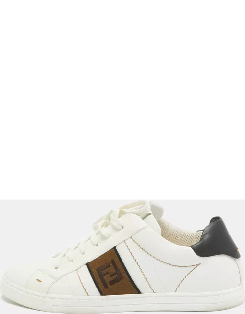 Fendi White/Black Leather Low Top Sneaker